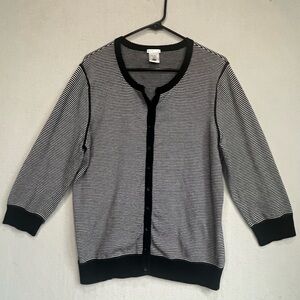 Old Navy Knit Striped Button Up Sweater Cardigan Sz XL Black White Soft Stretchy